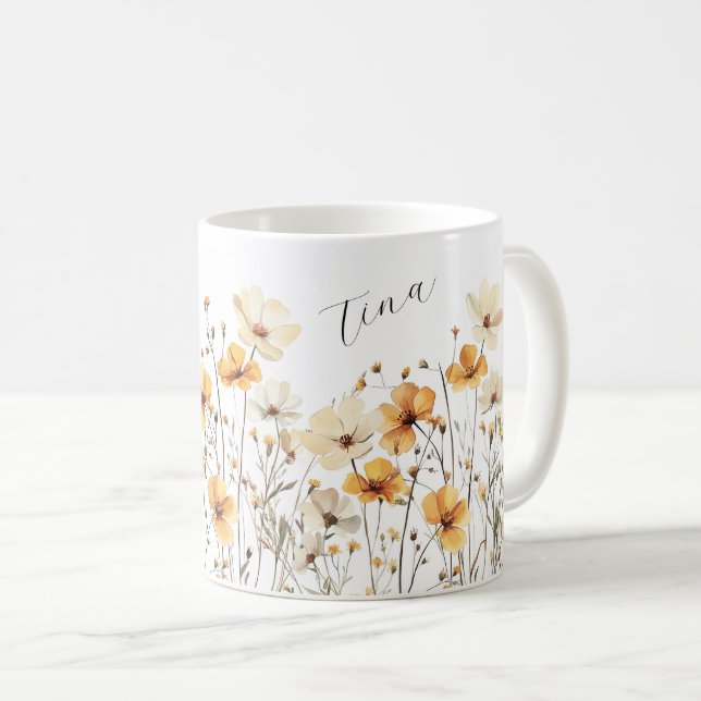 Caneca De Café Gelbe Wildblumen Wiese Keramik Tasse mit Namen (Frente Esquerda)