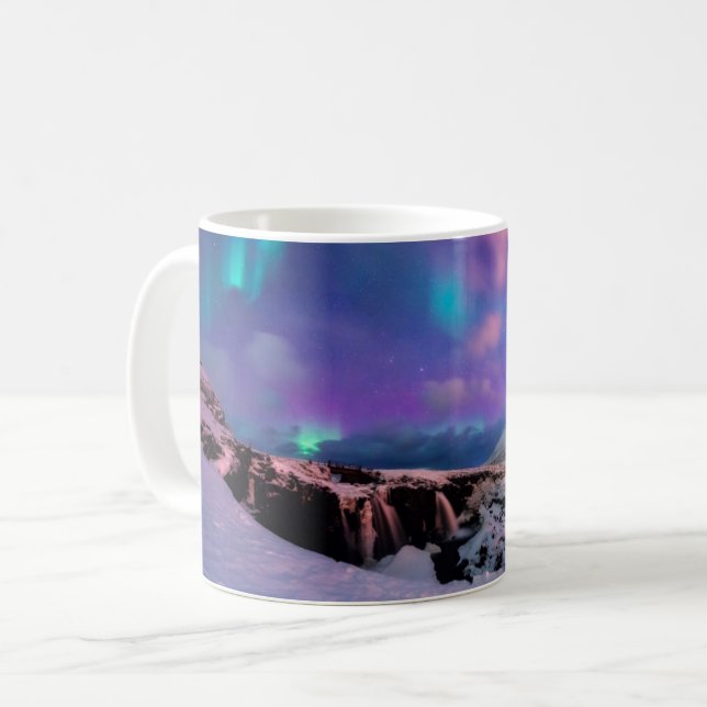 Caneca De Café Gelo e neve | Luzes Nortes, Montanha Kirkjufall (Frente Esquerda)