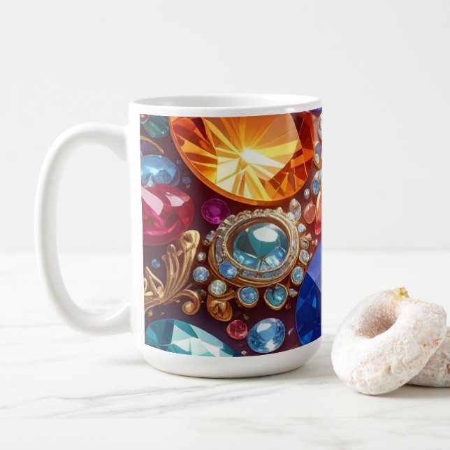 Caneca De Café Gemas e Joias Coloridas (Com Donut)