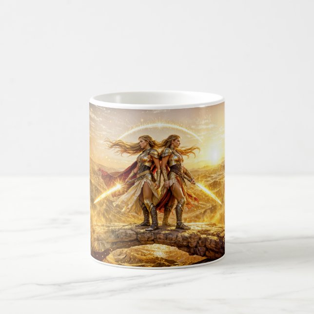 Caneca De Café Gêmeos Zodíaco com Mulheres Guerreiras Gêmeas e Br (Centro)