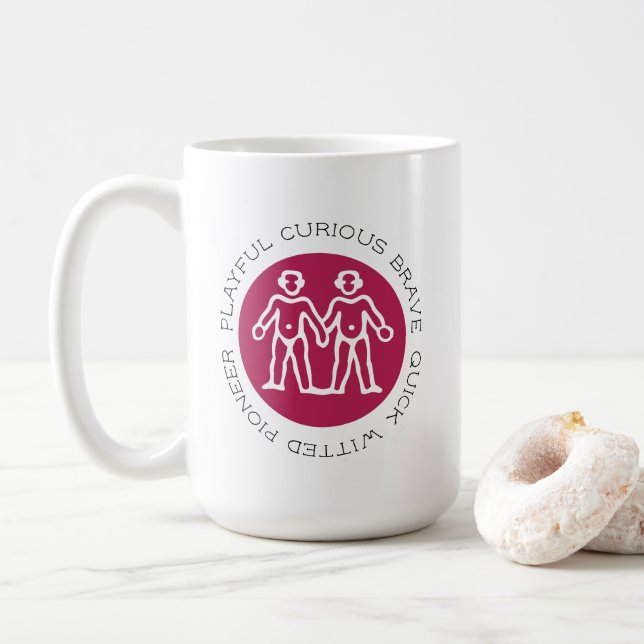 Caneca De Café Gemini Cor-de-Rosa, Traços Zodiac Mug (Com Donut)