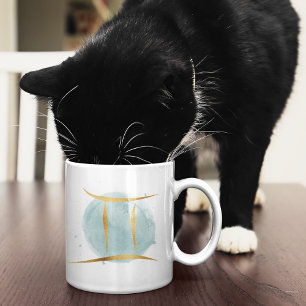 Caneca De Café Gemini - Design do Zodiac com Aquarela Personalizá