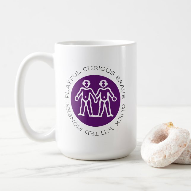 Caneca De Café Gemini Roxo Cócio Traça Sinal de Estrela Zodiac (Com Donut)