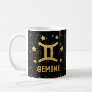 Caneca De Café Gemini Zodiac Black e Dourada Astrologia Mug