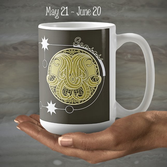 Caneca De Café Gemini Zodiac - Símbolo Astrologia Mandala Amarelo (Criador carregado)