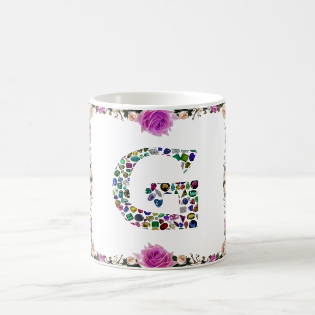 Caneca De Café Gemstone Diamond G Monograma Inicial (Centro)