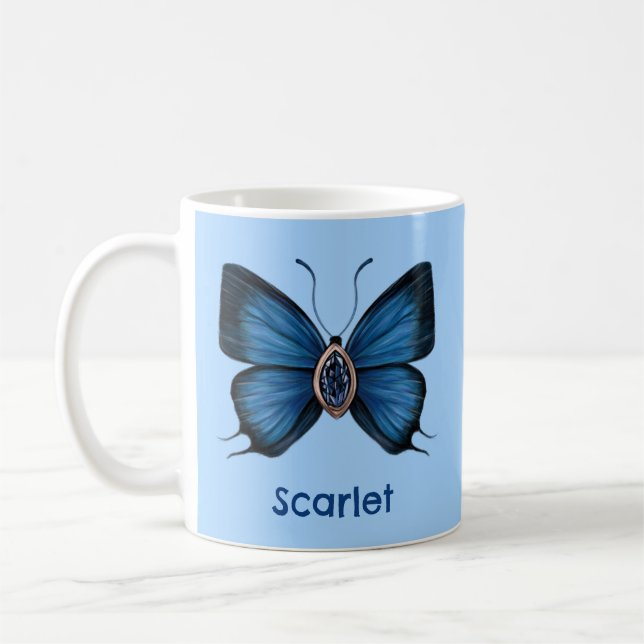 Caneca De Café Gemstone personalizado da borboleta azul-apphire (Esquerda)