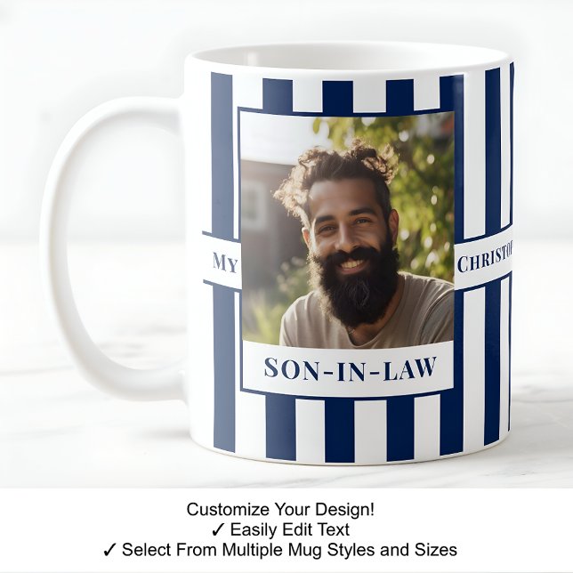 Caneca De Café genro, nome, mensagem, fotografia, Stripe Mug C41 (Criador carregado)