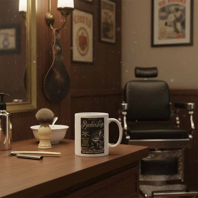 Caneca De Café Gentlemen’s Barbershop Retro Haircuts Shaves (Criador carregado)