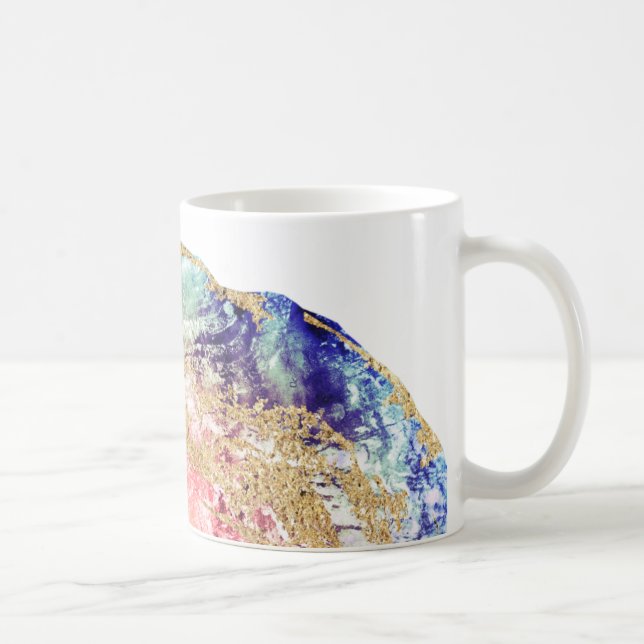 Caneca De Café *~* Geode Watercolor Agate Glitter Rock Dourado (Direita)