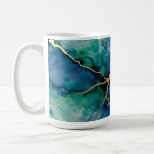 Caneca De Café Geodo Oceano Tinta Alcoólica Veias Douradas