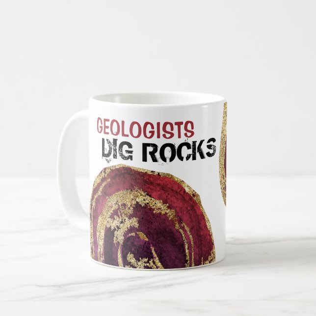 Caneca De Café *~* GEÓLOGOS DIG ROCKS Agate Glitter Dourado (Frente Esquerda)