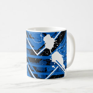 Caneca De Café Geometria Azul Dinâmica com Salpicos de Tinta Bran