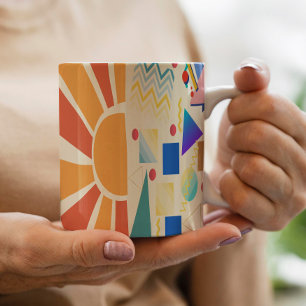Caneca De Café Geometria azul estética vermelho Vintage pôr do so