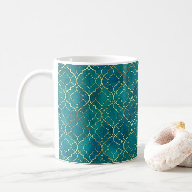 Caneca De Café Geometria Esmeralda Dourada (Com Donut)