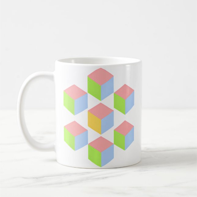 Caneca De Café Geometric Pastel Isometric Optical Illusion Cube (Esquerda)