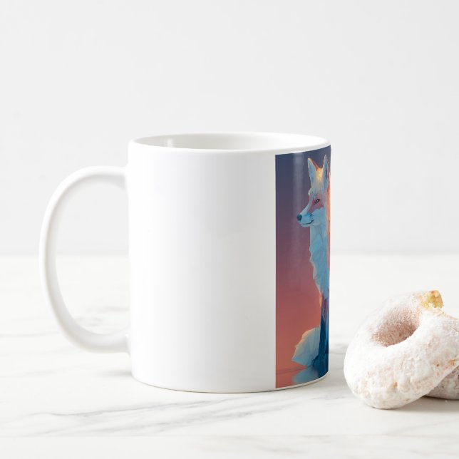 Caneca De Café Geometric Wolf Silhouette |Modern Polygon Wildlife (Com Donut)