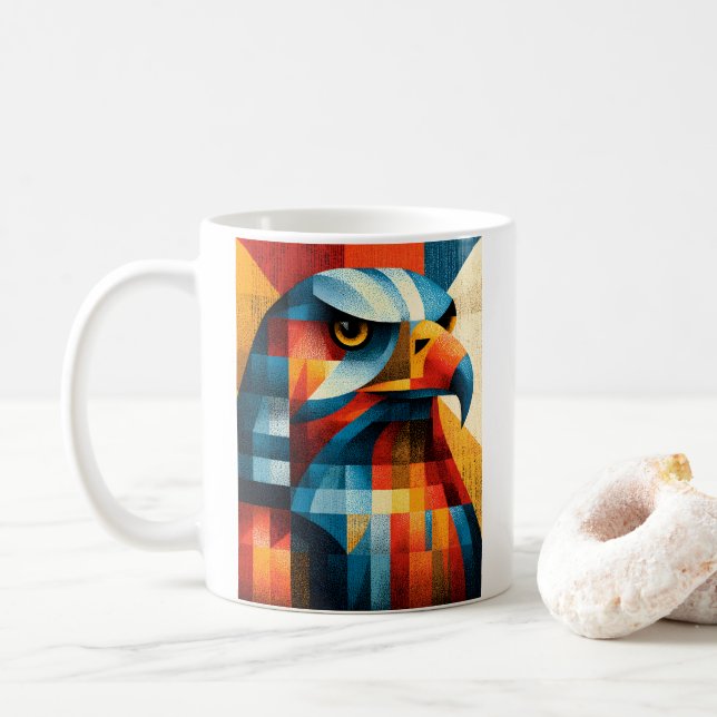 Caneca de Café Geométrica Águia Abstrata Pop Art R (Com Donut)