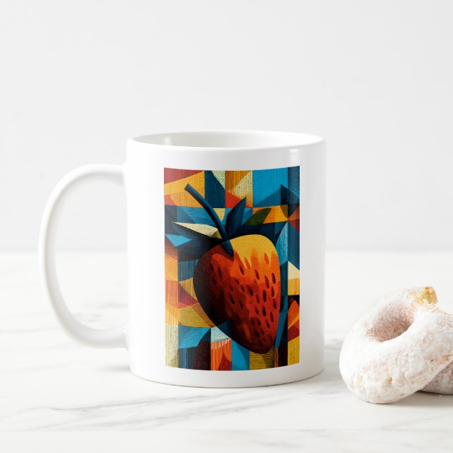 Caneca de Café Geométrica de Morango Abstrato Retr (Com Donut)