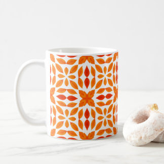 Caneca de Café Geométrica Floral Laranja e Vermelh