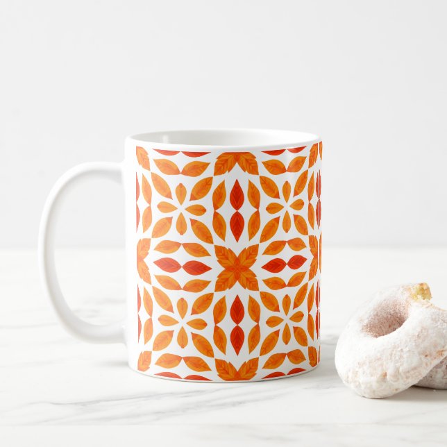 Caneca de Café Geométrica Floral Laranja e Vermelh (Com Donut)