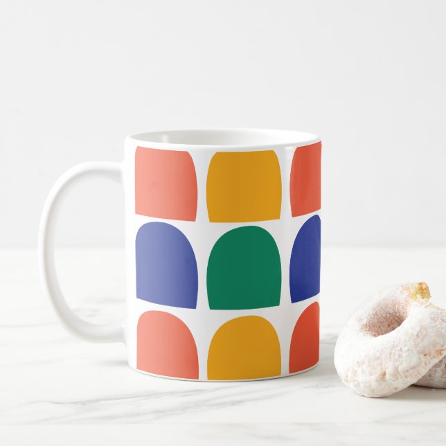Caneca De Café Geométrico de Meio Círculo Colorido (Com Donut)