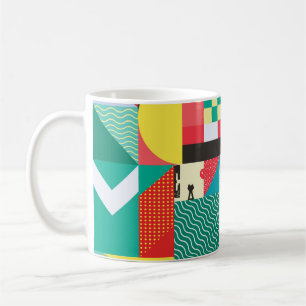 Caneca De Café Geométrico Decorativo: Elementos de Padrão Vintage