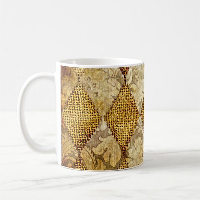 Caneca De Café Geométrico Dourado: Sofisticação do Padrão Retroat (Esquerda)