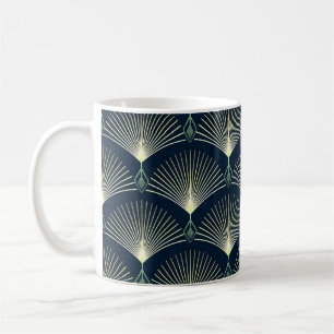 Caneca De Café Geométrico Elegante: Deco de Arte Azul.
