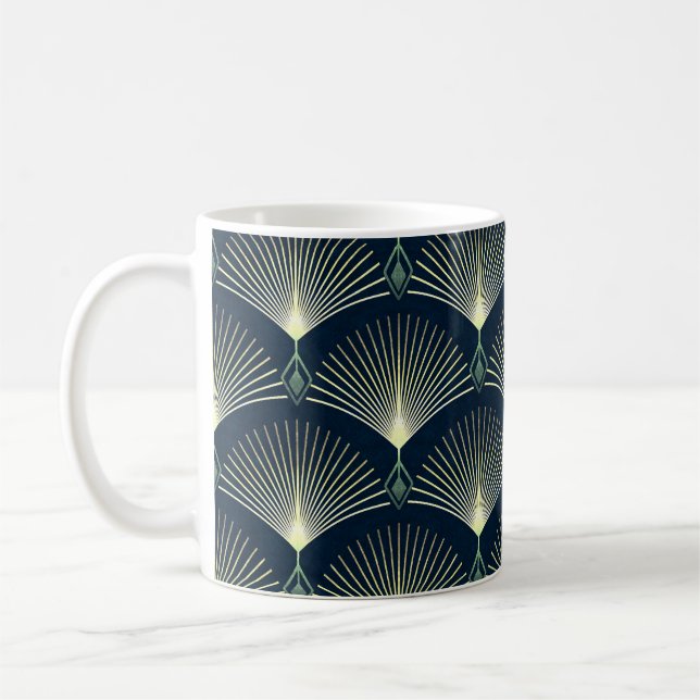Caneca De Café Geométrico Elegante: Deco de Arte Azul. (Esquerda)