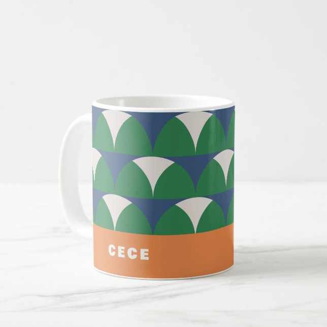Caneca De Café Geométrico geométrico azul moderno, retro-personal (Frente Esquerda)