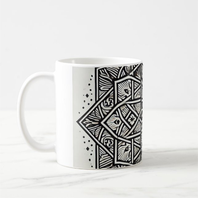 Caneca De Café "Geométrico Mandala Art Mug - Único Preto e Branco (Esquerda)
