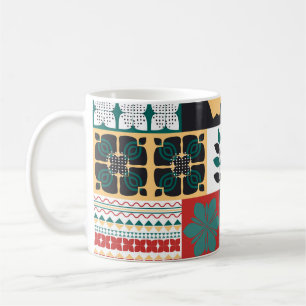 Caneca De Café Geométrico Mexicano: Ornamento Verde Vermelho.