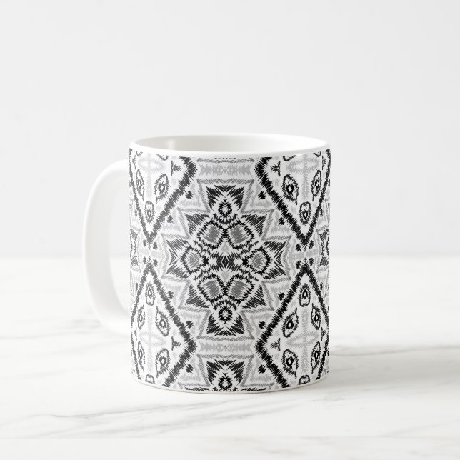 Caneca De Café Geométrico, padrão, preto e branco (Frente Esquerda)