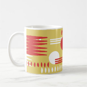 Caneca De Café Geométrico Sem Fumaça: Vintage Amarelo-Vermelho.