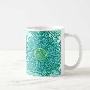 Caneca De Café Gerbera Daisy Block Impressão - tons de aqua