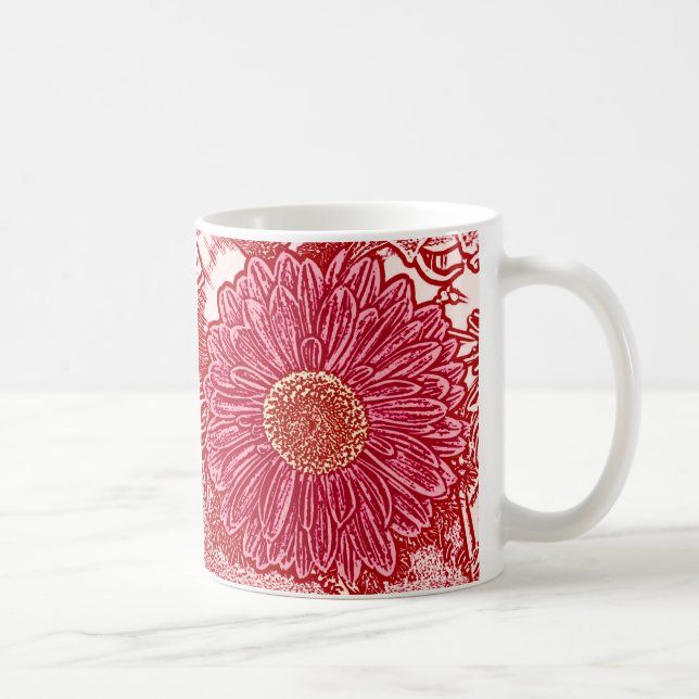 Caneca De Café Gerbera Daisy Block Impressão - vermelho e rosa (Direita)