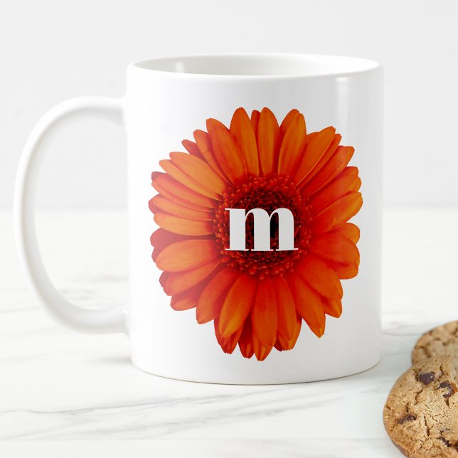 Caneca De Café Gerbera Daisy Monograma inicial (Criador carregado)