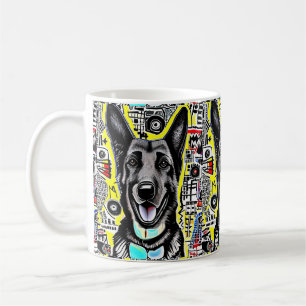 Caneca De Café German shepherd Art com GSD, amarelo vermelho azul