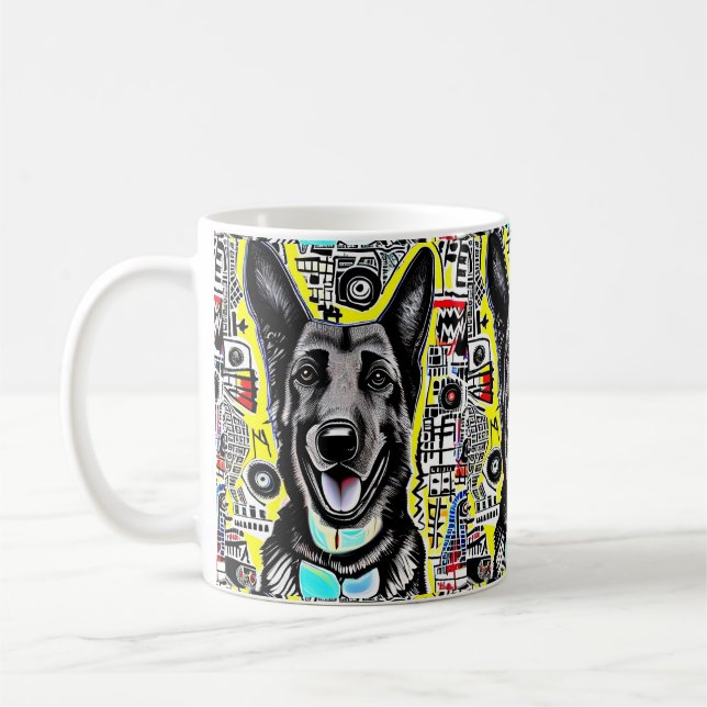 Caneca De Café German shepherd Art com GSD, amarelo vermelho azul (Esquerda)