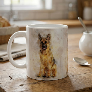 Caneca De Café German shepherd Cachorro - Retrato de Aquarela 03