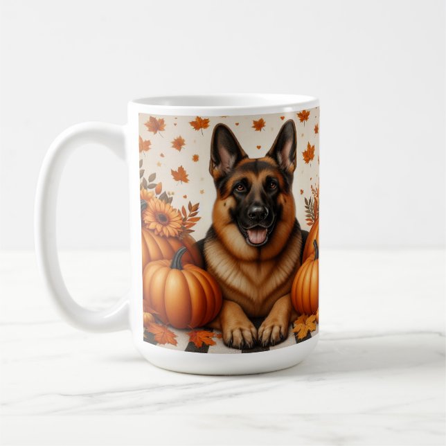 Caneca De Café German shepherd Com Bombas E Folhas De Outono (Esquerda)