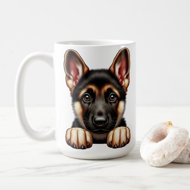 Caneca De Café German shepherd com olhos expressivos (Com Donut)