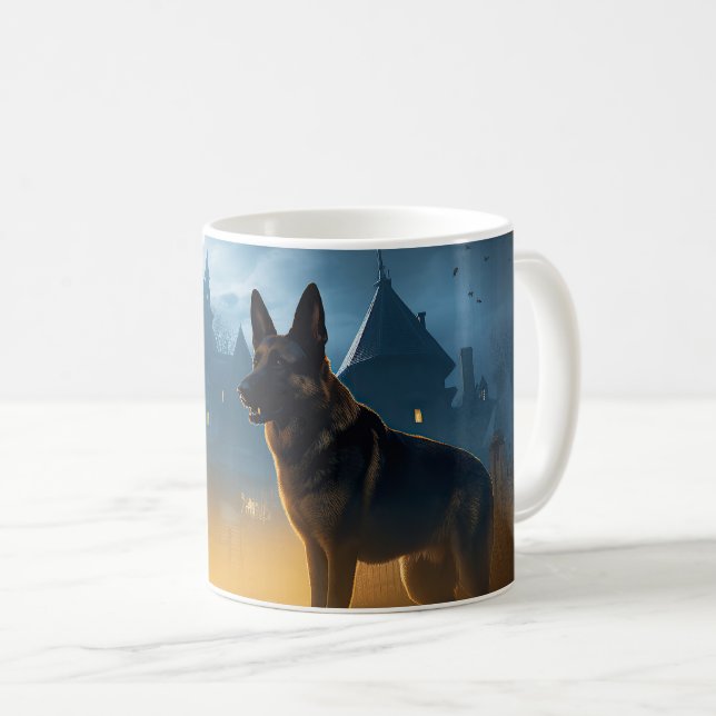 Caneca De Café German shepherd de Halloween assustado (Frente Esquerda)