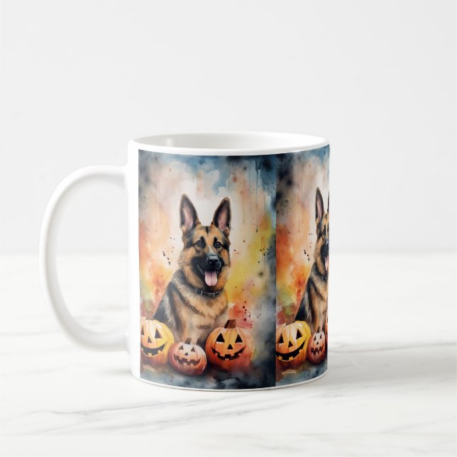 Caneca De Café German shepherd De Halloween Com Abóboras Assustad (Esquerda)