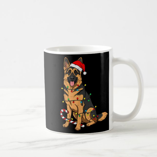 Caneca De Café German Shepherd Dog Christmas Lights Xmas Pet Dog  (Direita)