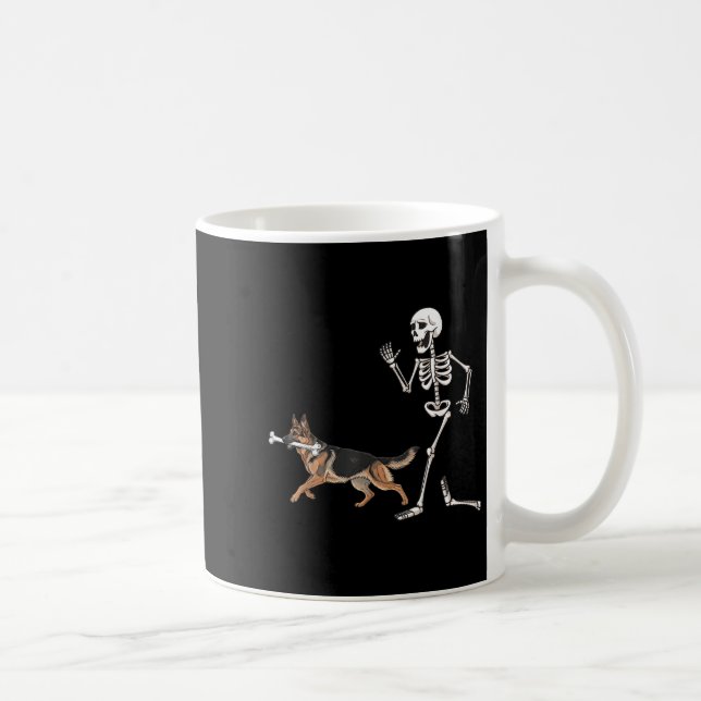Caneca De Café German shepherd E Esqueleto Do Dia de as Bruxas en (Direita)