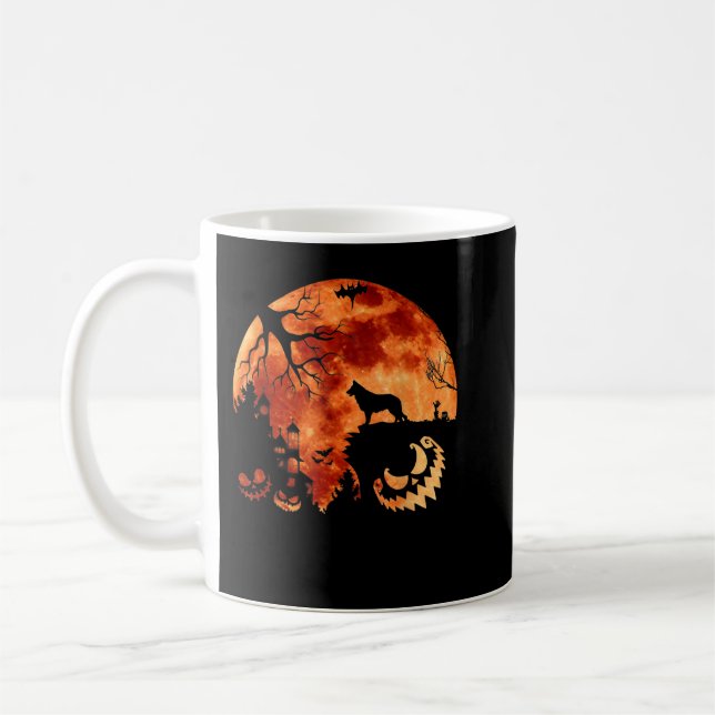 Caneca De Café German shepherd E Lua, Pumpkin Figurino De Hallowe (Esquerda)