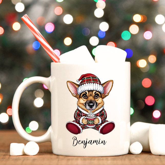 Caneca De Café German shepherd Engraçado Elf Christmas Mug (Funny German shepherd personalized Christmas mug.)