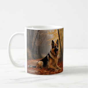 Caneca De Café German shepherd no outono Folhas caem inspiração